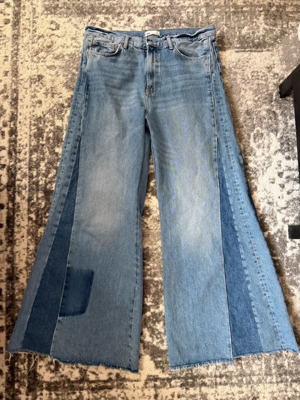 Zara Two-Tone Wide Leg Patchwork Jeans - Light & Dark Blue
